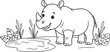 © NUR - Cute cartoon hippo relaxing on lily pad in pond