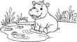 © NUR - Cute cartoon hippo floating on water with plants