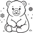 © NUR - Cute cartoon hippo with flowers black white