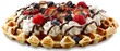 © burntime555 - This delightful dessert waffle is adorned with whipped cream, fresh raspberries, blueberries, strawberries, and a luscious chocolate drizzle, perfect for an indulgent treat