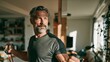 © InfiniteStudio - Fit mature man exercises with resistance bands in bright home interior during morning hours Generative AI