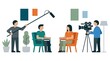 © toxic07 - Filmmaking scene with crew camera and seated interview subjects vector illustration