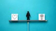 © Muhammadawais - Conceptual image of a person balancing between heart and brain symbols on a pencil scale