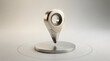 © Vector ForceX - Metallic modern 3d map location pin icon resting on circular topographical platform symbol for global navigation and tracking.