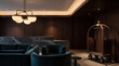 © Nicola - Warm hotel lobby with cove lighting, reception desk and countertop, 3d render
