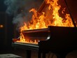 © O-Trism Picture - Piano burning with intense dramatic flames and smoke