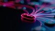 © mcjanuald - Macro view of glowing artificial intelligence agent node transmitting digital data streams through a complex fiber optic neural network
