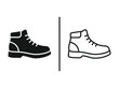 © Mst Runa - Outline and black fill icon set featuring a hiking boot or work shoe footwear