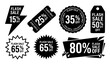 © Shamim - Collection of black and white flash sale discount badges tags tickets with percentage off deals discount badge sale tag promo ticket limited time retail sticker
