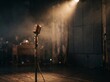 © Shupto - Vintage microphone on stage under warm spotlight in a dark moody concert venue