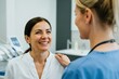 © Inter. Chapter  - Friendly female dentist comforting a smiling patient in a modern dental clinic