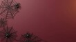 © Infinity - Black spiders on dark webs against burgundy background