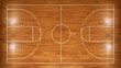 © DaniLana - Polished maple basketball court floor top-down view with painted lines