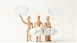 © joeycheung - Three wooden figures with speech bubbles, standing on a cloud with an upward arrow.