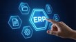 © Gibster - Erp software system for enterprise resource planning workflow with digital icons and hand pointing on virtual screen