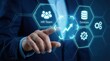 © Gibster - Erp software enterprise resource planning workflow system concept with human hand pointing on digital interface