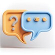 © Cantik - Two overlapping speech bubbles, one orange, one blue, with a question mark on the orange bubble and a series of three small, stylized dots on the blue bubble, set against a plain white background