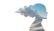 © Medicalart - Double exposure silhouette of a woman profile with a cloudy sky and desert landscape inside, conceptual psychology art
