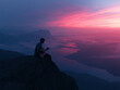© S.M.Shashmitha - A passionate guitarist playing an acoustic guitar on a mountain cliff during sunset, cinematic lighting, breathtaking landscape, ultra realistic, highly detailed, 8K.