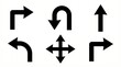 © Alex - Directional arrow icons with turn, U‑turn, straight, four‑way navigation movement symbol graphic illustration design.