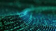 © Never - Abstract digital landscape with flowing binary code in shades of blue and green