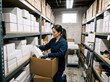 © Manjurul - Woman working in a warehouse, organizing boxes on shelves