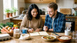 © Manjurul - Happy couple planning healthy meals and writing in a notebook in a cozy kitchen