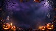 © lingkon sikder - Spooky halloween background featuring glowing jack o lanterns and dark silhouettes of trees under a purple night sky