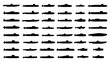 © MdMukam - Submarine set with various silhouettes featuring naval vessel, underwater craft, marine transport with black and white design and monochrome style