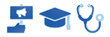 © A H Anik - Protest sign graduation cap and stethoscope blue 3d icons for activism education and medical health