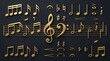 © Maksym - Collection of Elegant Golden Musical Notes and Harmonious Notation Symbolsof Luxury Gold Music Elements for Composers and Musicians Isolated on Dark Background music note symbol golden