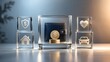 © Ridwan_DigitalGrid - Financial security and insurance concept. Leather wallet with gold coin dollar sign inside a glass box next to home, car, health and shield icons.