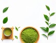 © Abdul - Isolate extract green tea powder in wooden bowl on white background. best ingredients for make useful drink. Place with mini fresh green tea leaves and wooden place