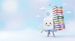 © Darren - A playful and creative 3D illustration of a computer key character shaped like a person carrying a large stack of ring binders symbolizing data management office work and digital organization.