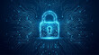© Shamim - Glowing Digital Padlock Symbol on Blue Microchip Circuit Board Background