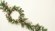 © IMAGE STORE - Christmas wreath made of pine branches, eucalyptus, pink berries and pine cones on a light background
