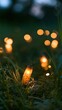 © Anat art - A firefly lights up in the grass at dusk, surrounded by soft glowing spots of other fireflies in a dreamy scene.
