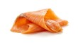 © CreativeLens - A high-quality close-up studio shot of fresh slices of salmone affumicato on a clean white background, showcasing the delicate texture of smoked fish.