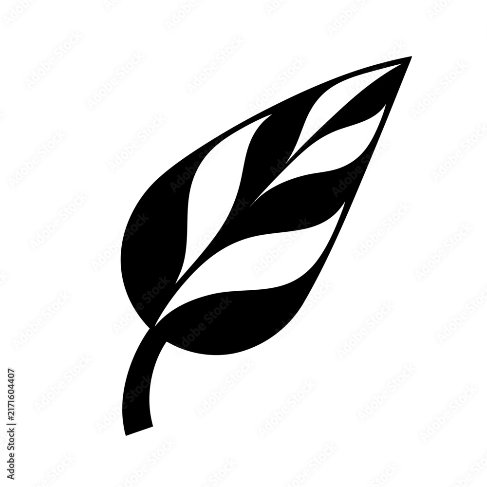 Minimalist black leaf icon, stylized botanical vector silhouette ...