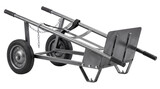 Industrial metal hand truck with rubber wheels. Heavy duty steel dolly for warehouse transport. Professional material handling equipment on white background.