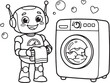 © NUR - Cute cartoon robot holding a smartphone, isolated screen buttons