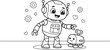 © NUR - Happy cartoon robot holding a tablet with a small robot technology