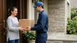 © Norfarizan - Delivery Person Hands Package to Recipient at House Entrance