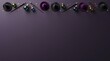 © Rumi - Spooky Halloween background with witch hats, magic wands, and potion bottles top border on dark purple surface with copy space