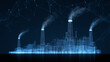 © Екатерина Чумаченко - Digital factory wireframe silhouette with smoke stacks and data network