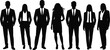 © mstbely - A group of business people standing in a row, wearing formal suits, black silhouettes isolated on a white background, representing corporate team and leadership