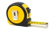 © MSTHAFSA - Close up of a yellow and black retractable tape measure on a white background