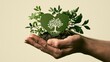 © Helga - Green heart with a flowering plant in human hands, symbolizing biodiversity, love of nature, ecological awareness, environmental stewardship, sustainable living and protection of natural ecosystems.