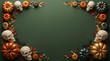 © Orvexa Design - Halloween border frame with pumpkins and skulls on dark green background