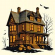 © DanhIA - Haunted Victorian Halloween House with Pumpkins and Bats